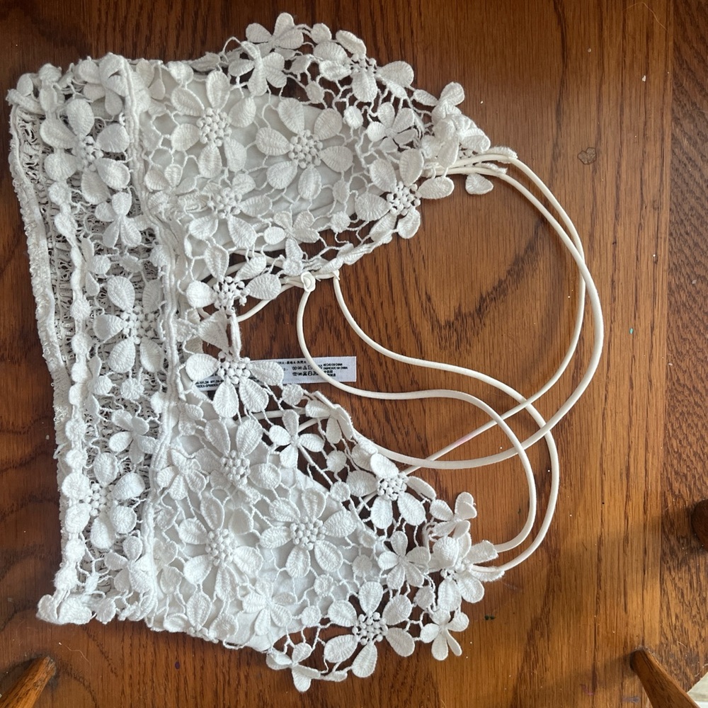 Free People White Floral Lace Tank Top
